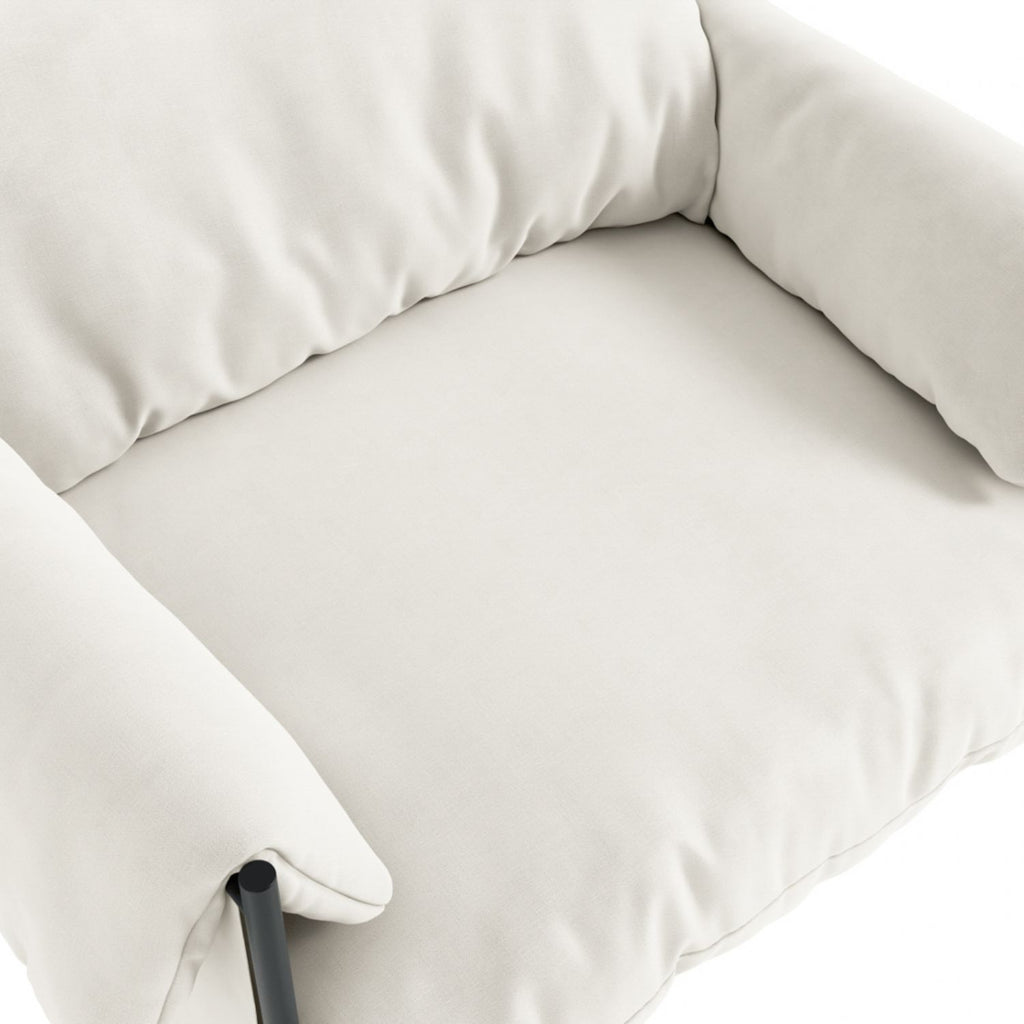Modern Plush White Armchair with Soft Cushions and Metal Frame