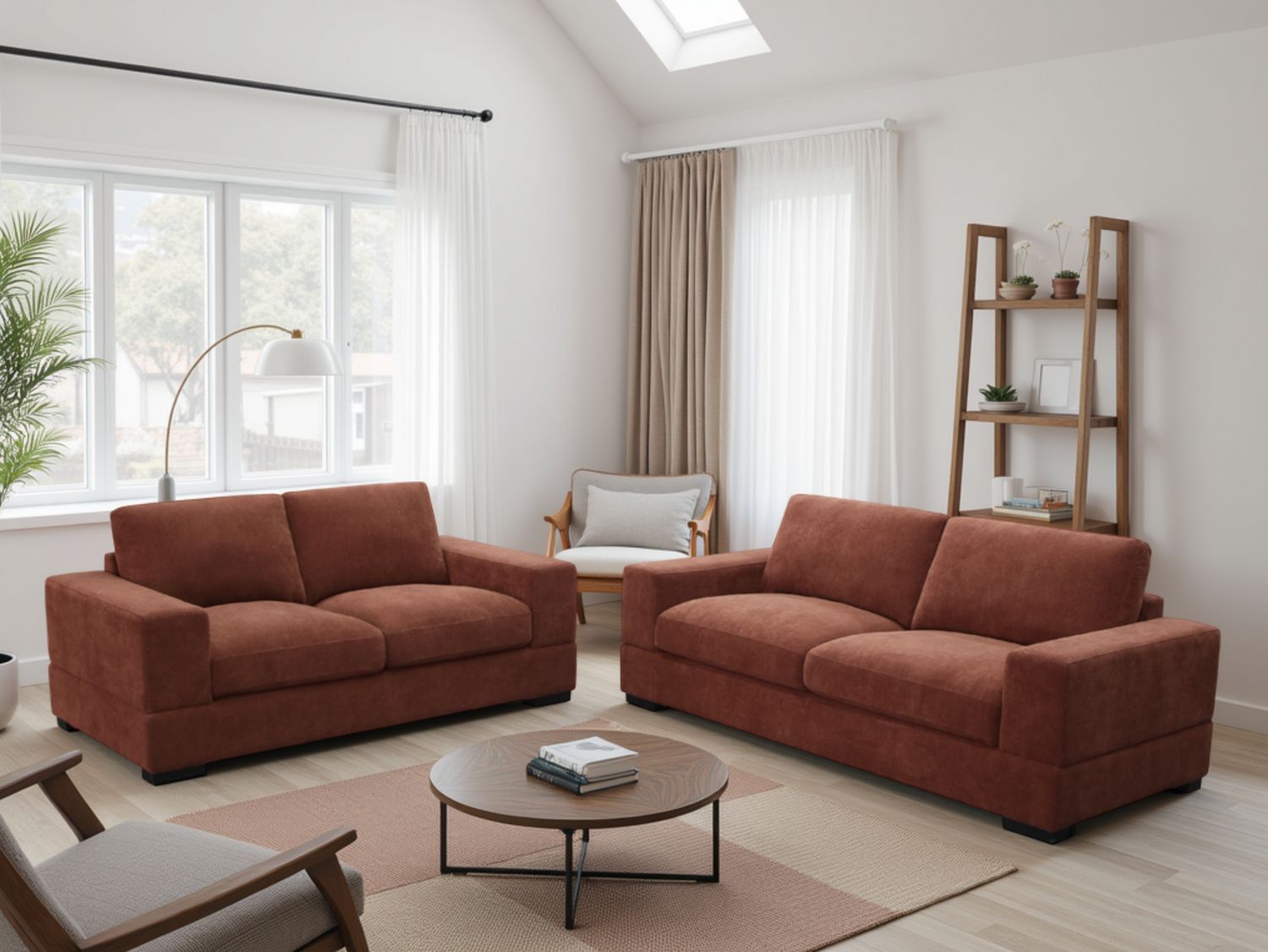 Berry Red Woven Fabric Upholstery 3+2 Seater Sofa Set