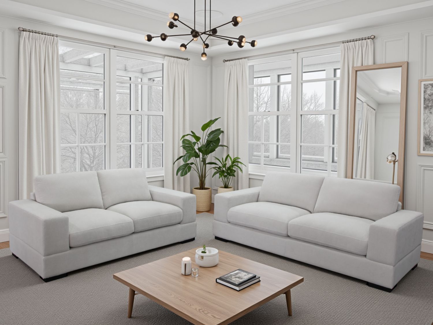 Ivory Fabric 3+2 Seater Standard Back Sofa Set