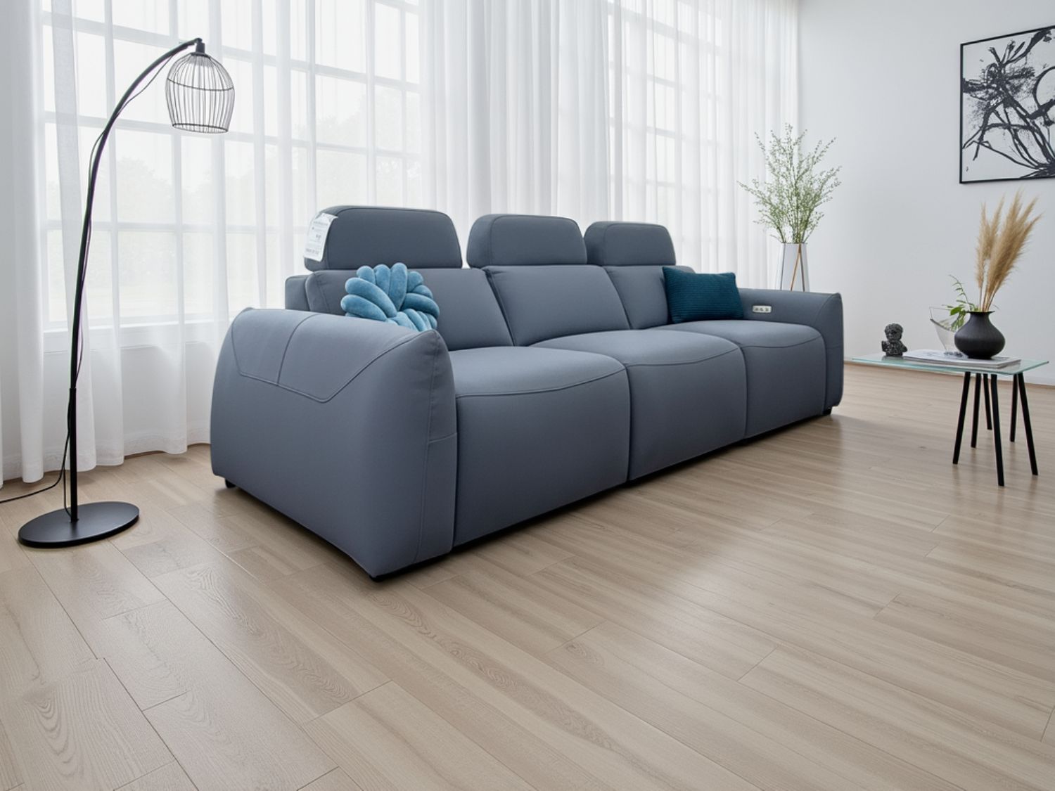 Grey Fabric 3 Seater Power Electric Recliner Sofa