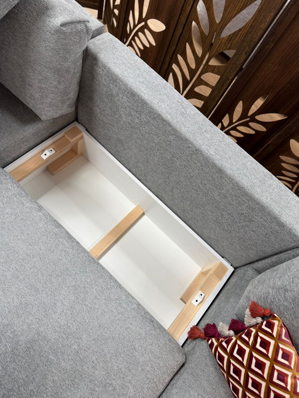 Beige Fabric Large U Shape Corner Sofa Bed with Storage