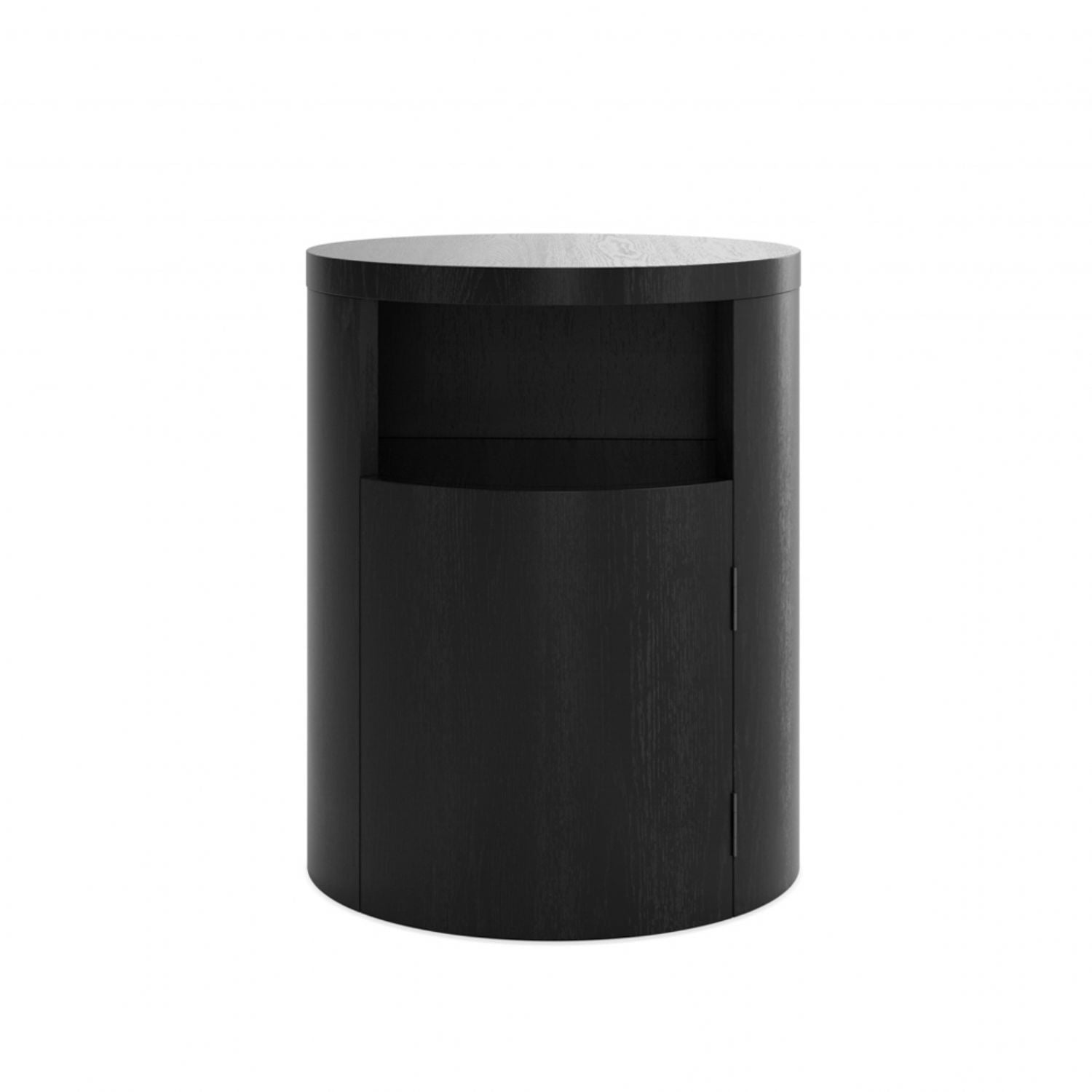 Matte Black Wood Grain Effect Cylindrical Bedside Table
