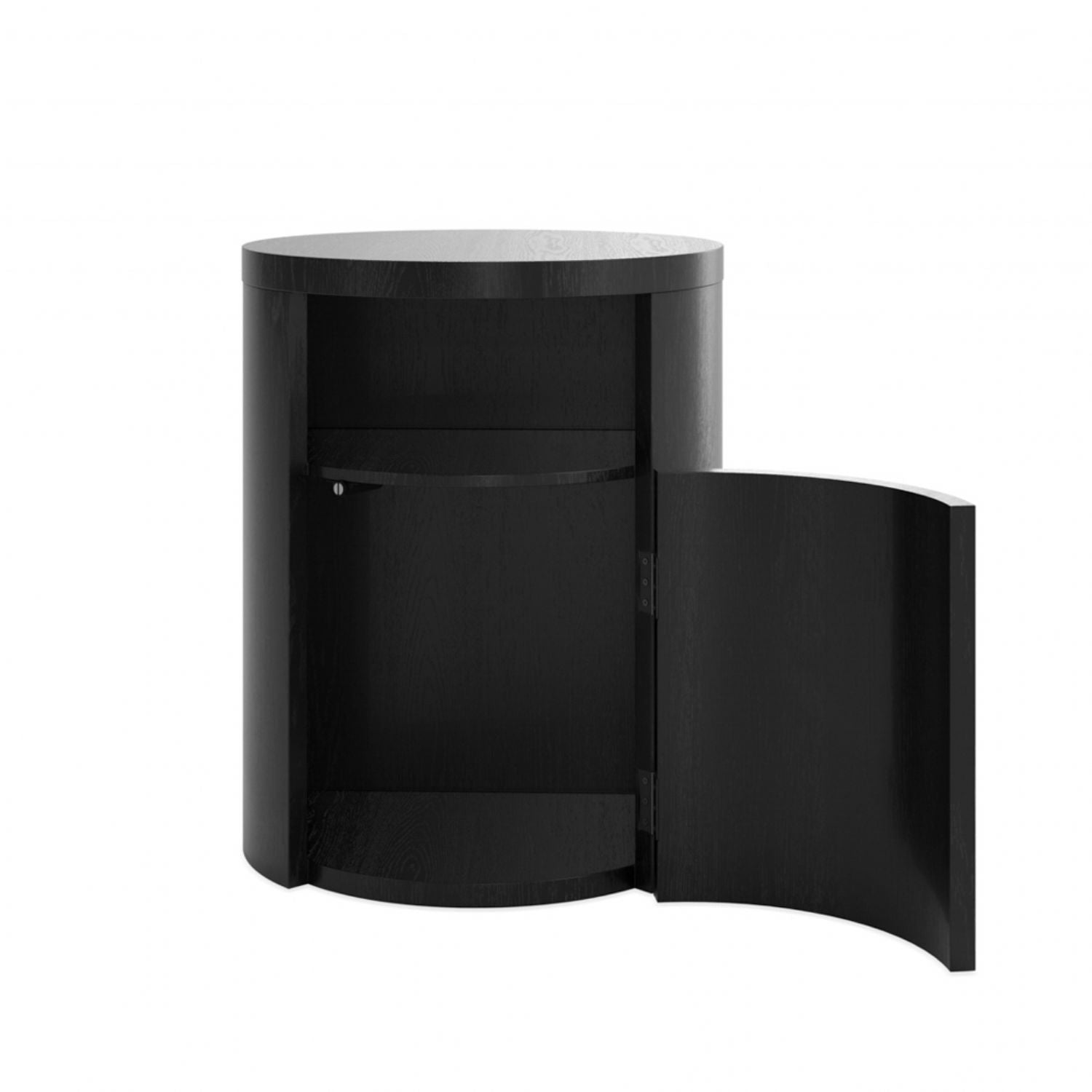 Matte Black Wood Grain Effect Cylindrical Bedside Table