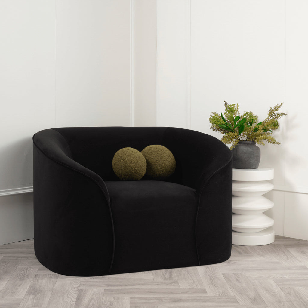 Black Velvet Fabric Upholstered Accent Chair with Curved Back