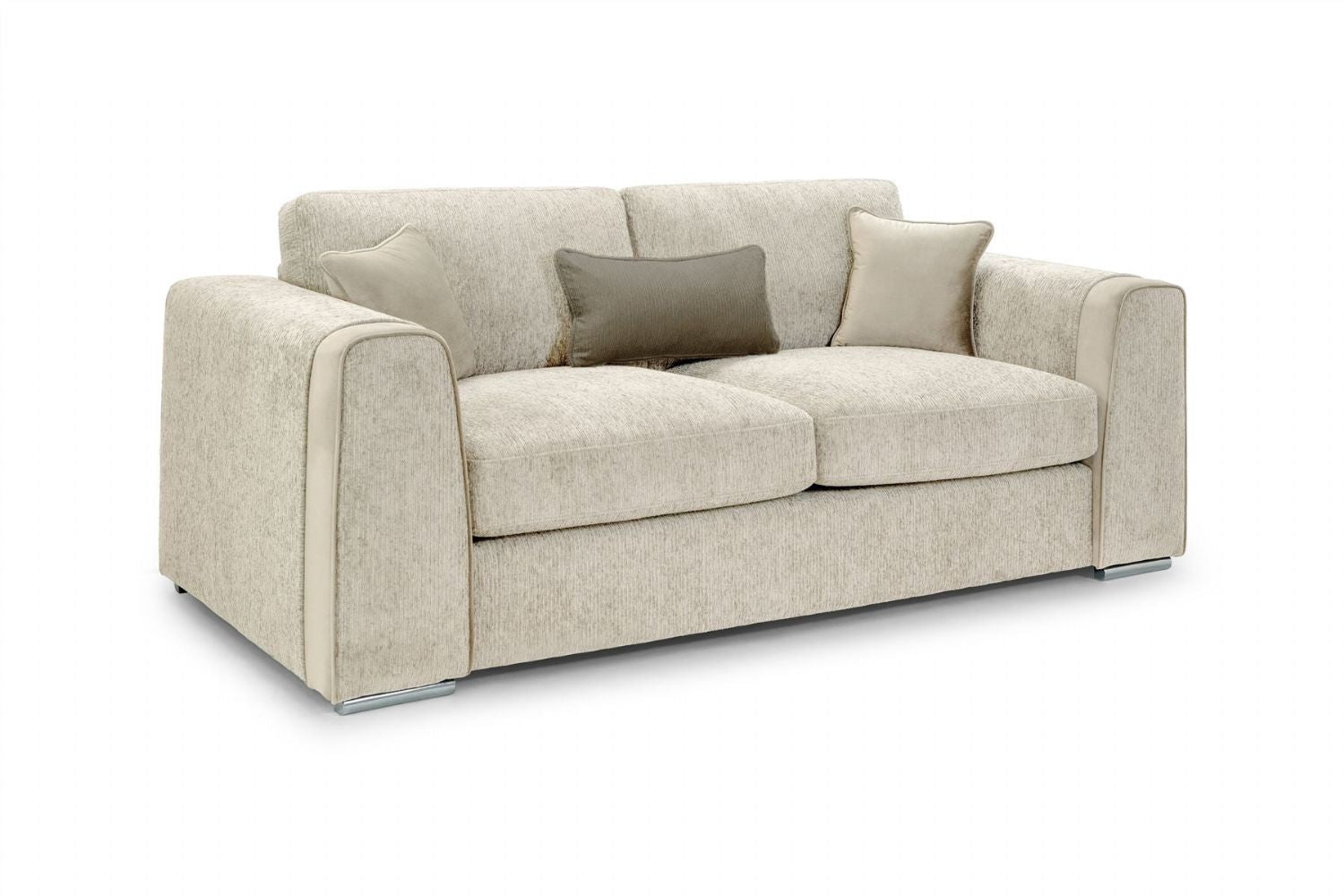 Beige Chenille Fabric Standard Back 3 Seater Sofa