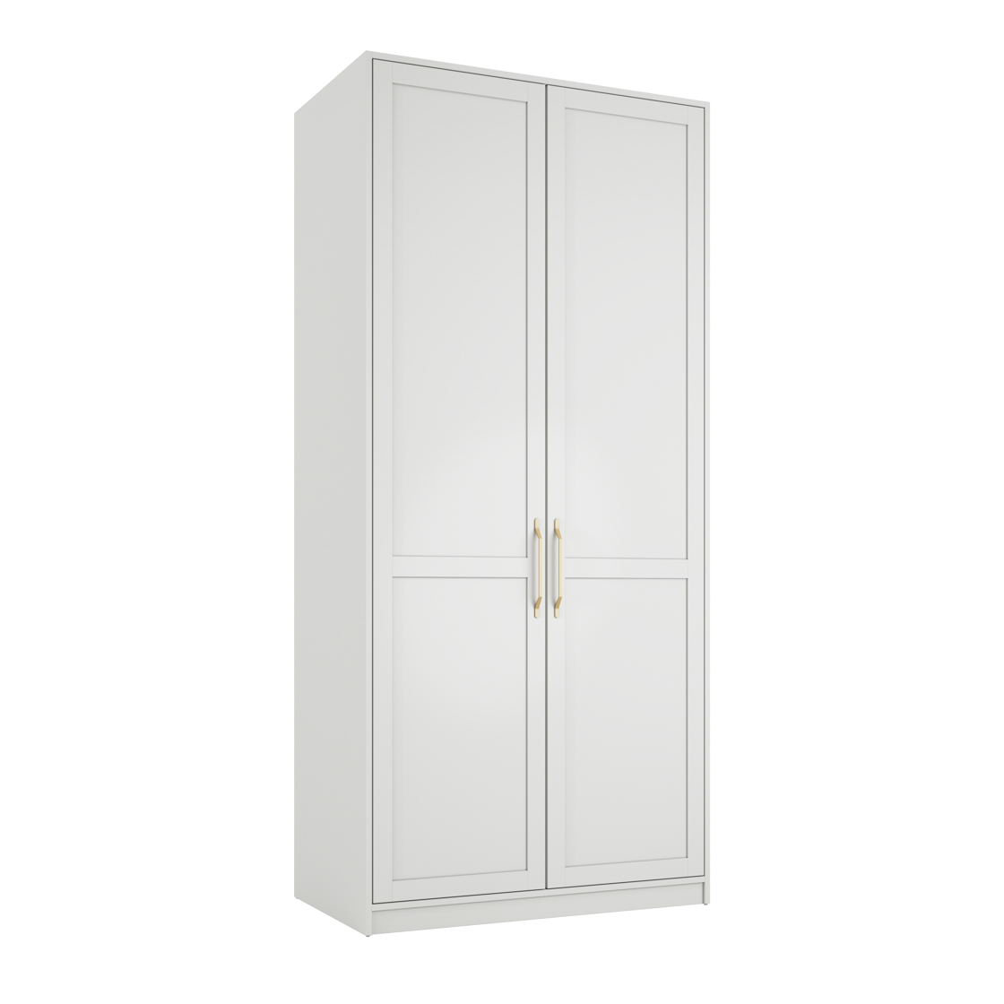 Shaker Style White 2 Door Double Wardrobe with Brass Handles