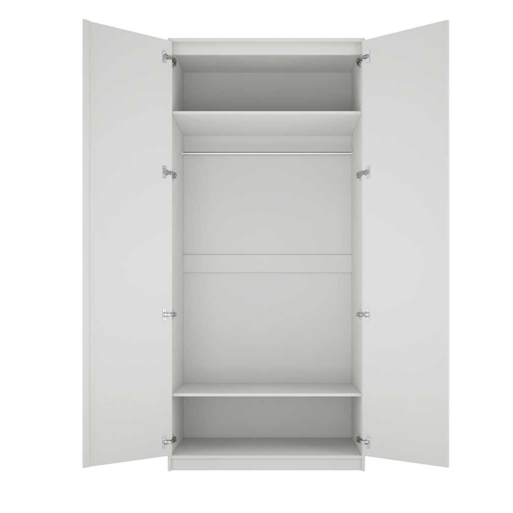 Shaker Style White 2 Door Double Wardrobe with Brass Handles