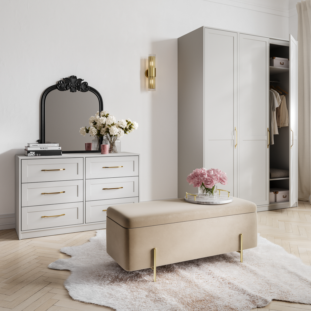 Shaker Style White 2 Door Double Wardrobe with Brass Handles