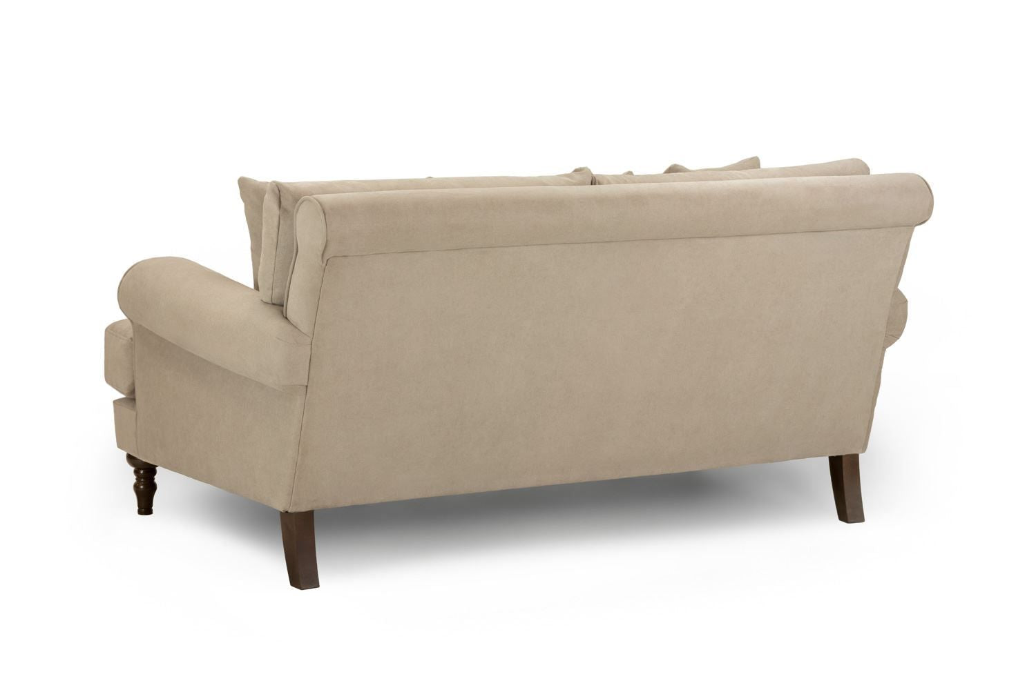 Beige Fabric 2 Seater Scrolled Arms Sofa with Wooden Feet