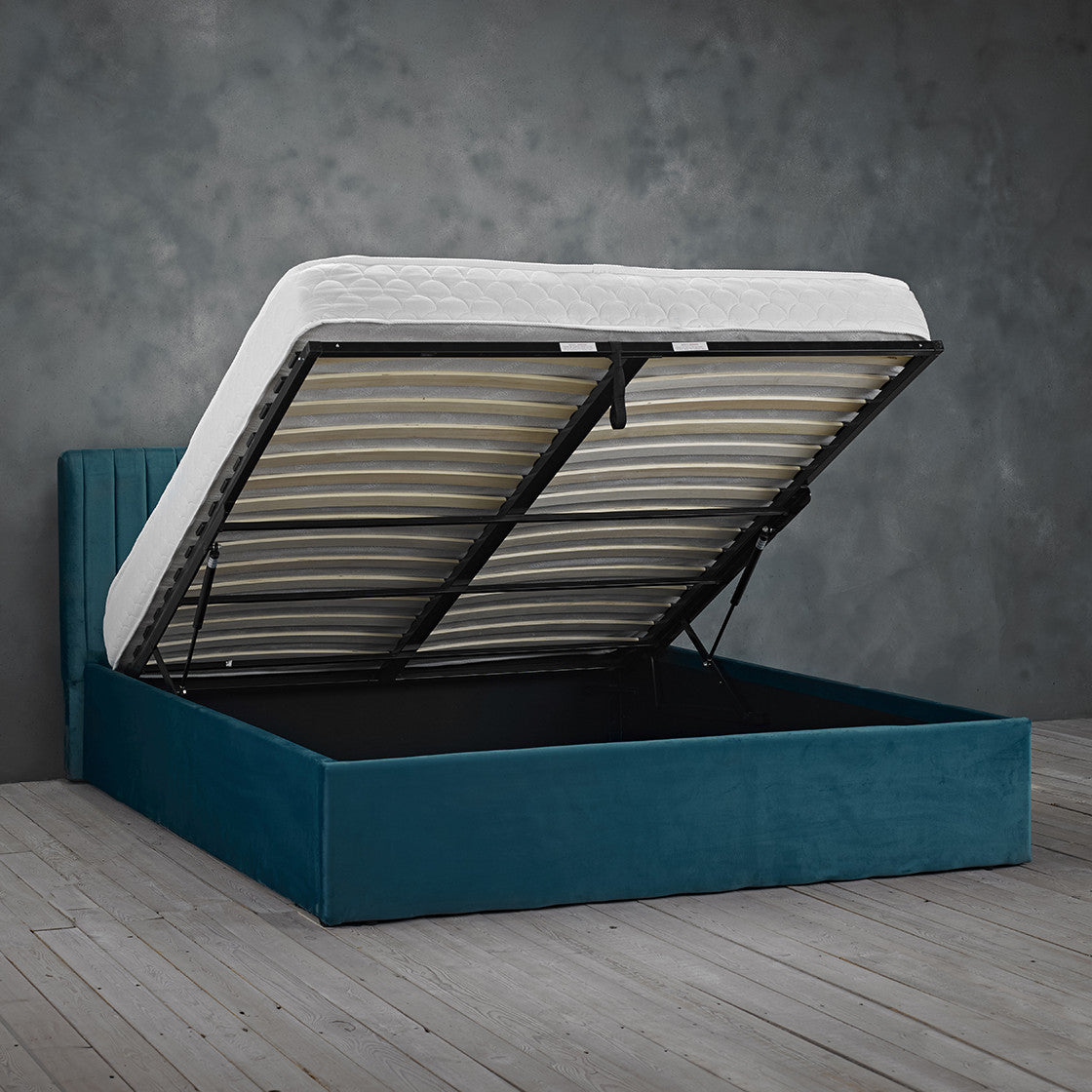 Teal Velvet Upholstered 4ft6 Double Ottoman Bed with Headboard