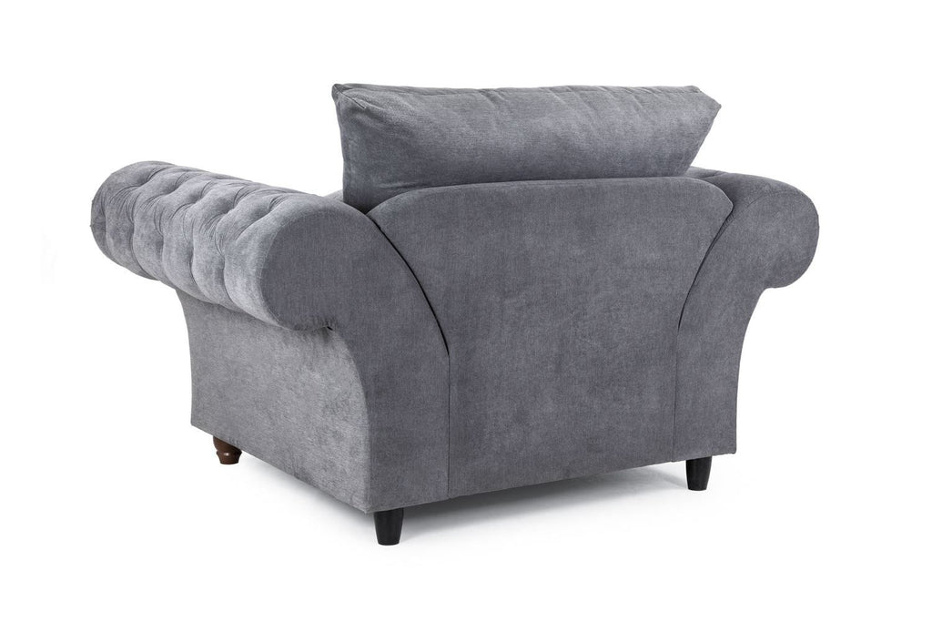 Grey Fabric Fullback Armchair Button Tufted Scroll Arms