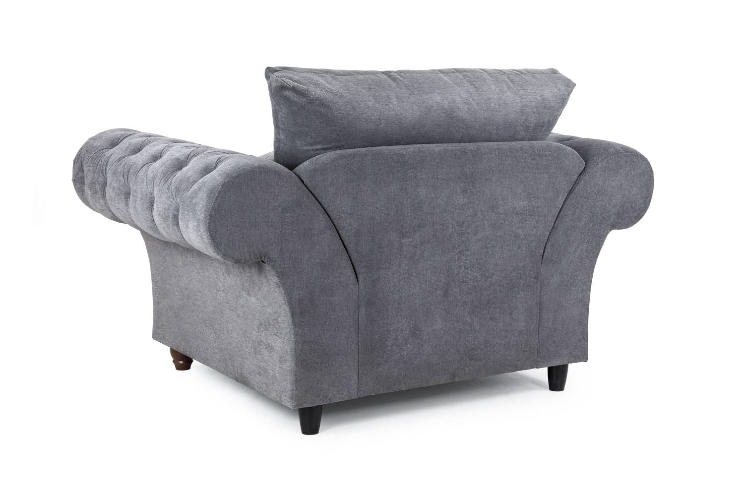 Grey Fabric Fullback Armchair Button Tufted Scroll Arms