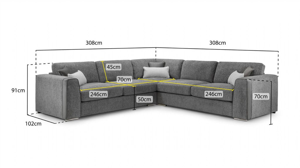Grey Chenille Fabric Large Corner Sofa