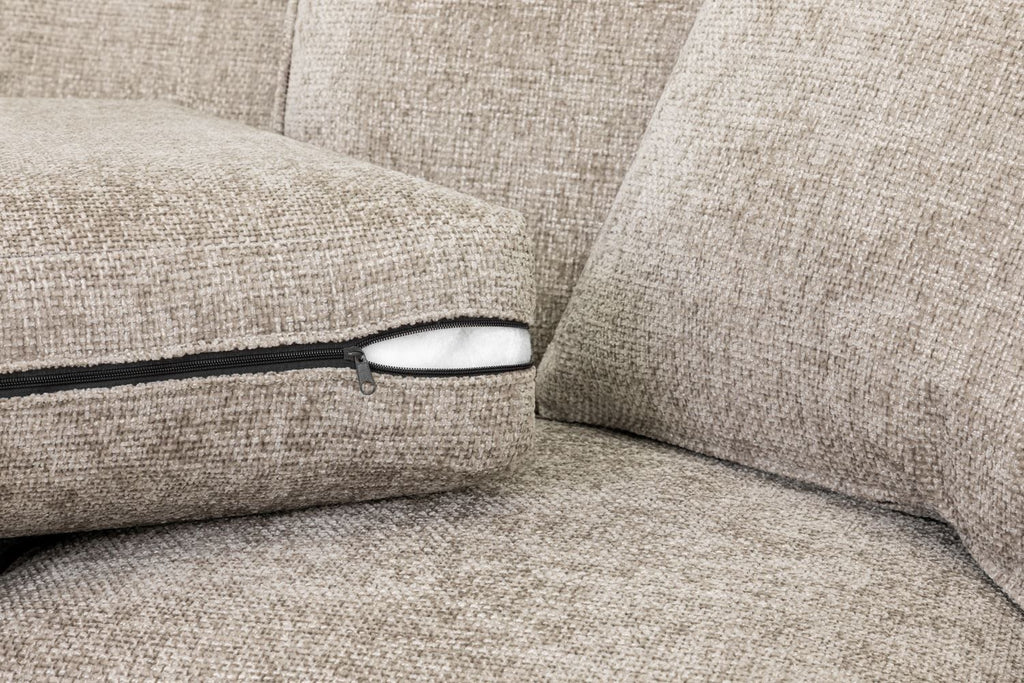 Stone Fabric 2 Seater Sofa Standard Back Dark Wooden Feet