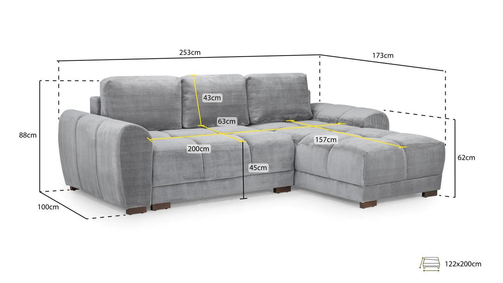 Grey Fabric Universal Corner Sofabed with Storage