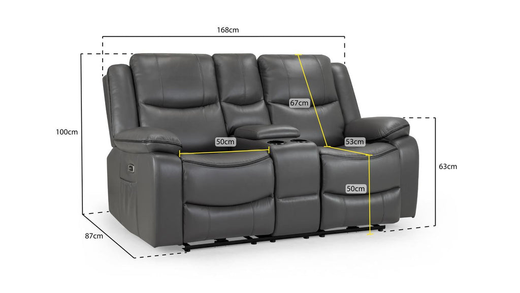 Grey Leather 2 Seater High Back Electric Recliner Sofa