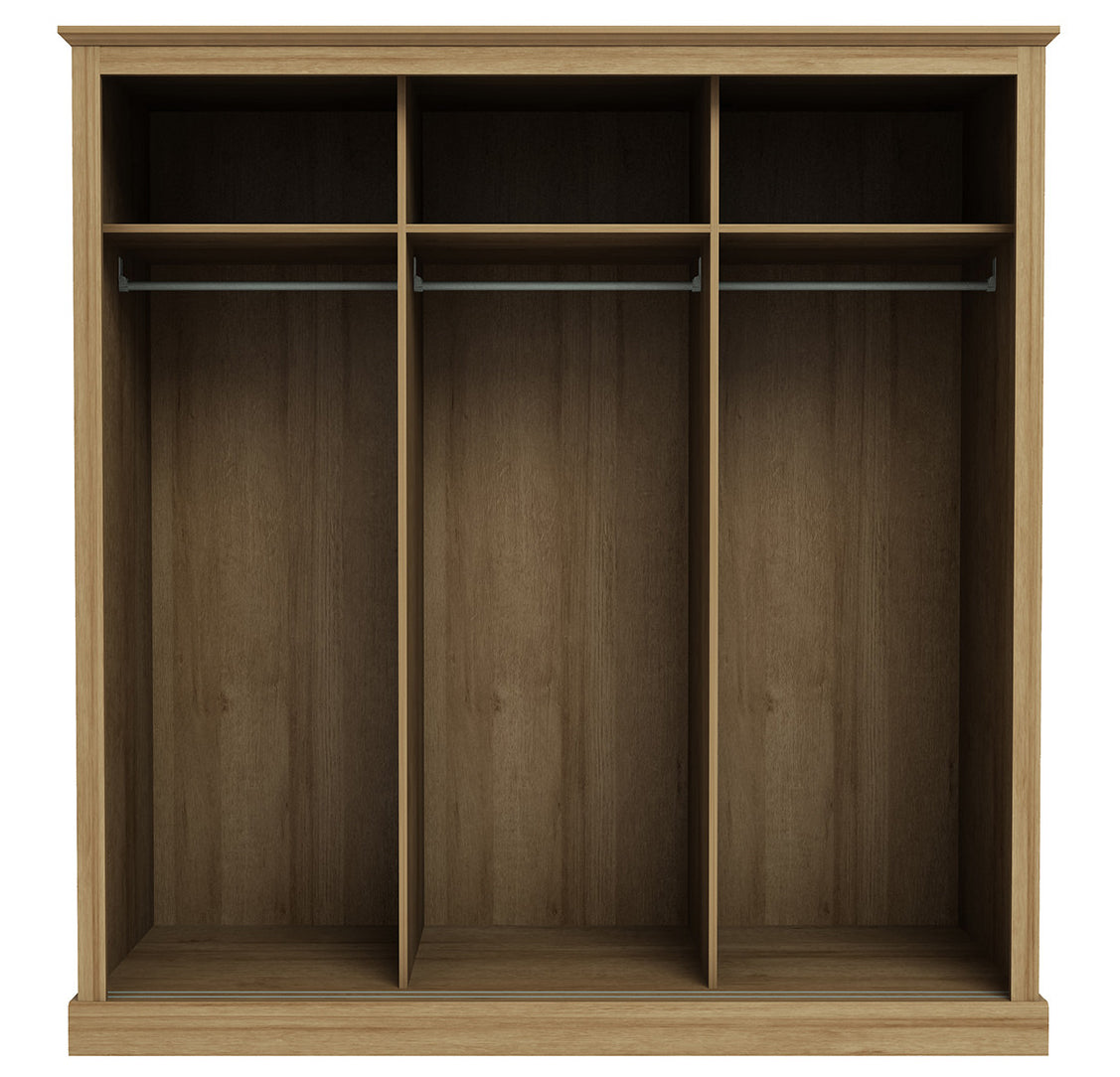 Traditional Oak Effect Large Triple Sliding Wardrobe with Central Mirror