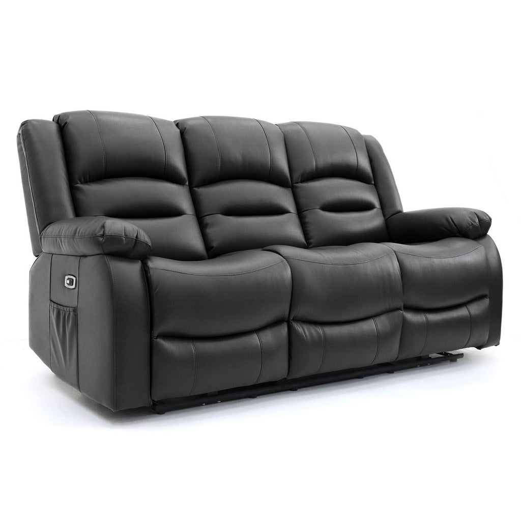 Black Leather Effect 3 Seater Electric Recliner Sofa