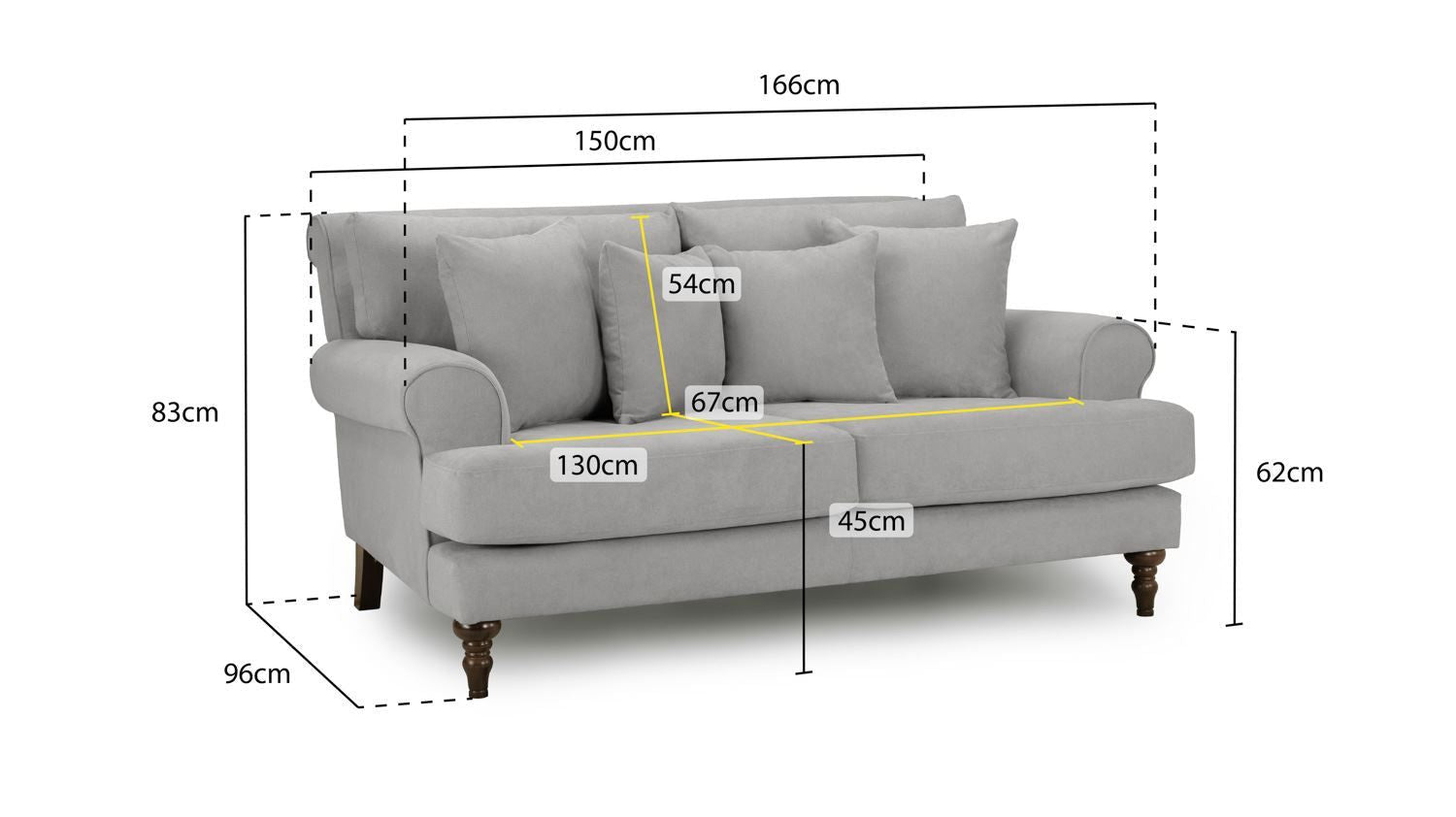 Beige Fabric 2 Seater Scrolled Arms Sofa with Wooden Feet