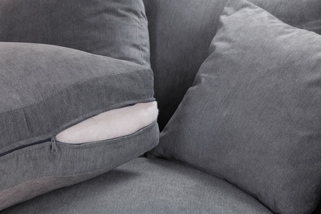 Grey Fabric Large Fullback Corner Sofa Buttoned Scroll Arms