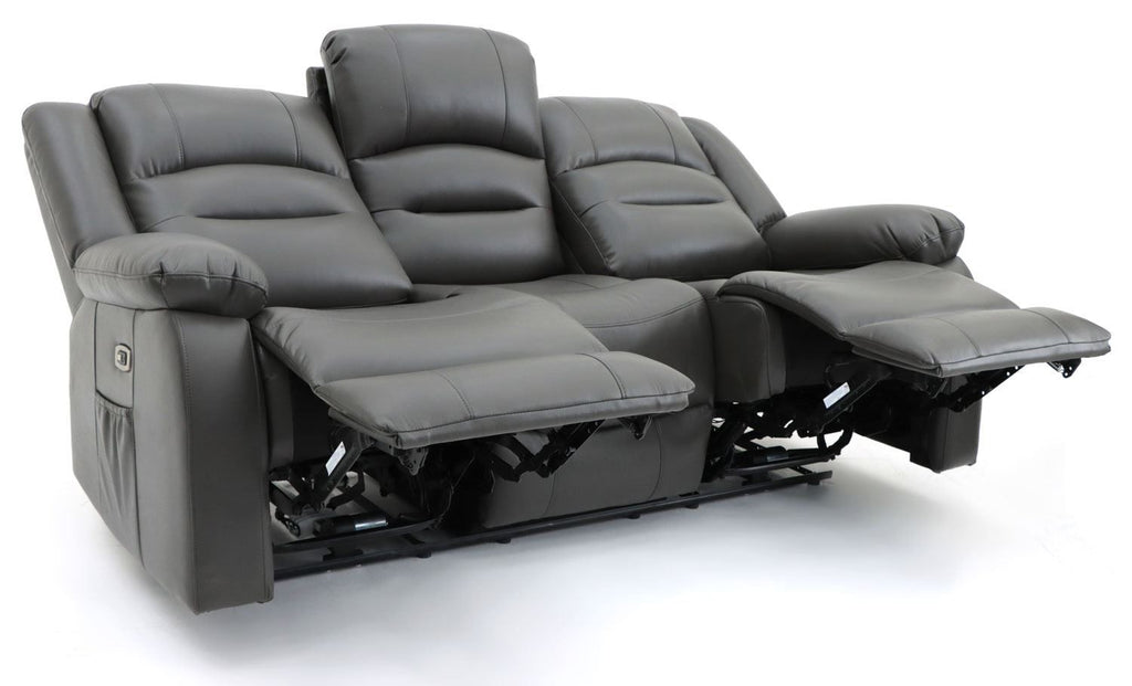 Grey Leather Effect 3 Seater Electric Recliner Sofa