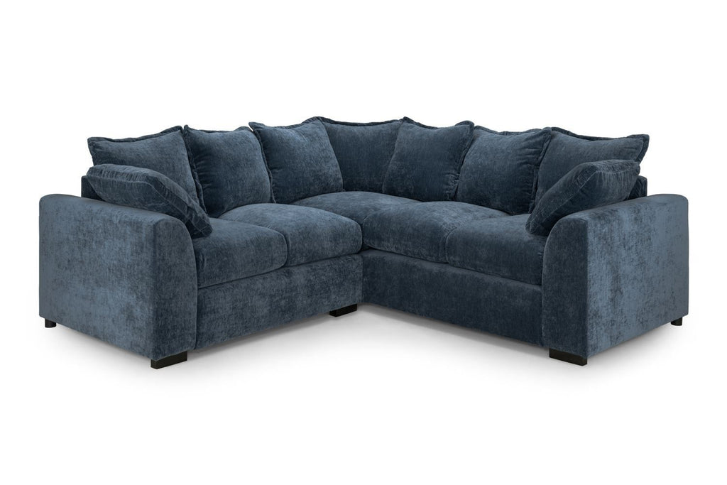 Blue Fabric Pillow Back Large Corner Sofa Group