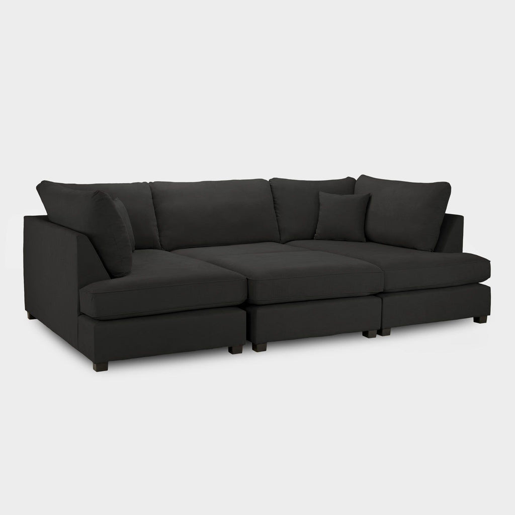 Black Fabric Upholstered U Shape Corner Sofa