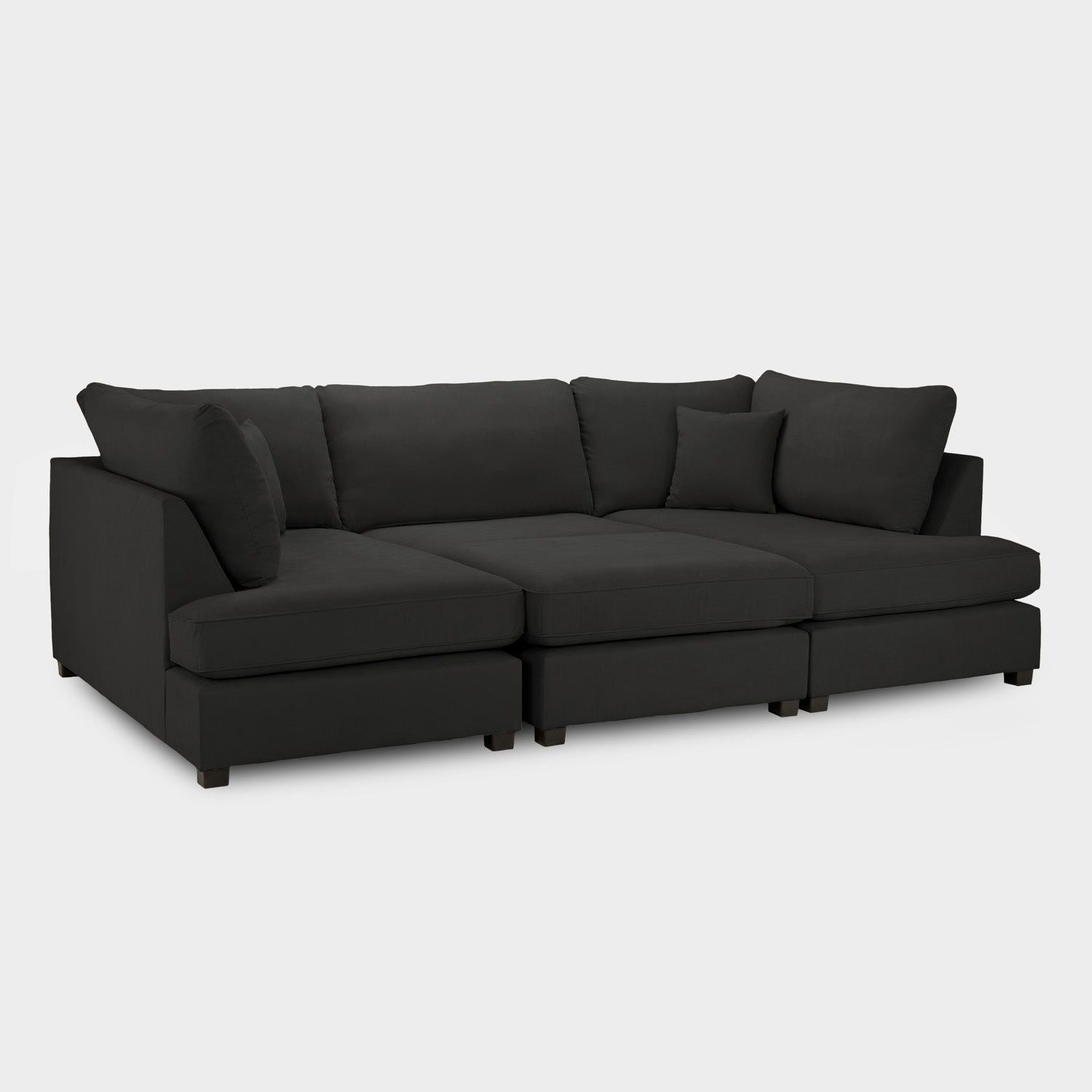 Black Fabric Upholstered U Shape Corner Sofa