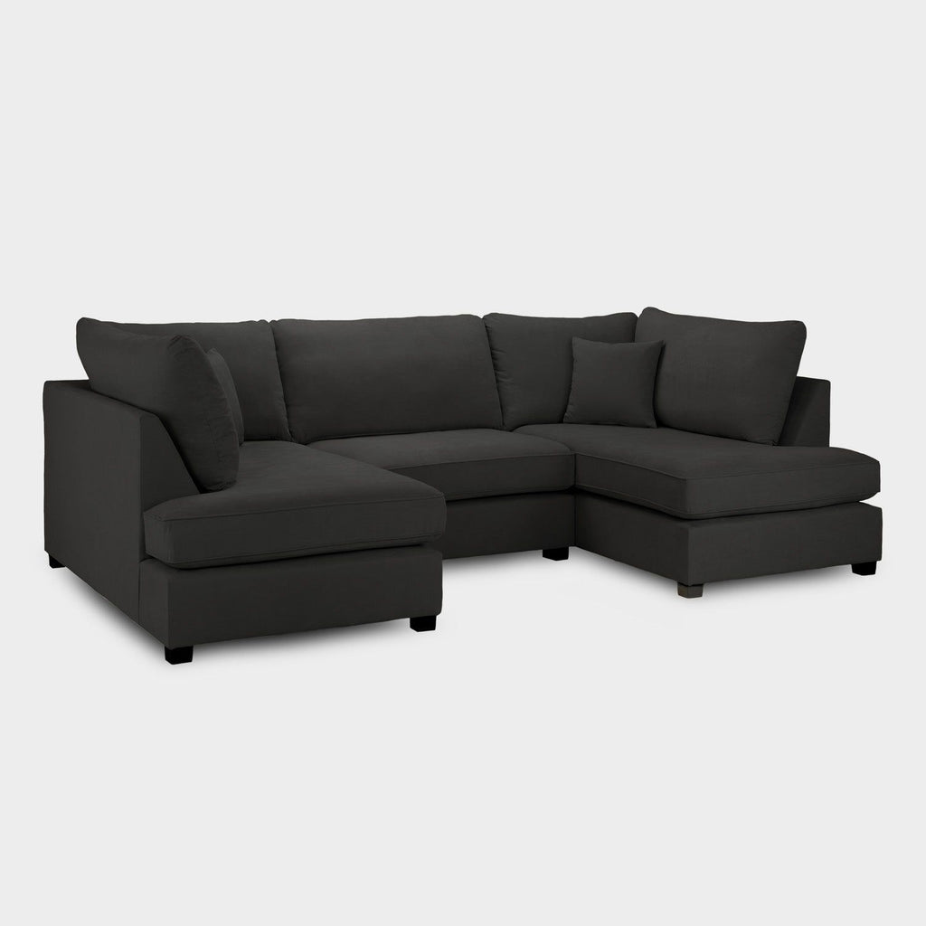 Black Fabric Upholstered U Shape Corner Sofa