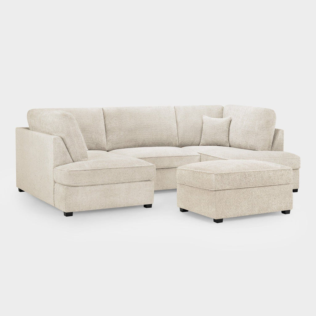 Beige Boucle Fabric Upholstered U Shaped Corner Sofa