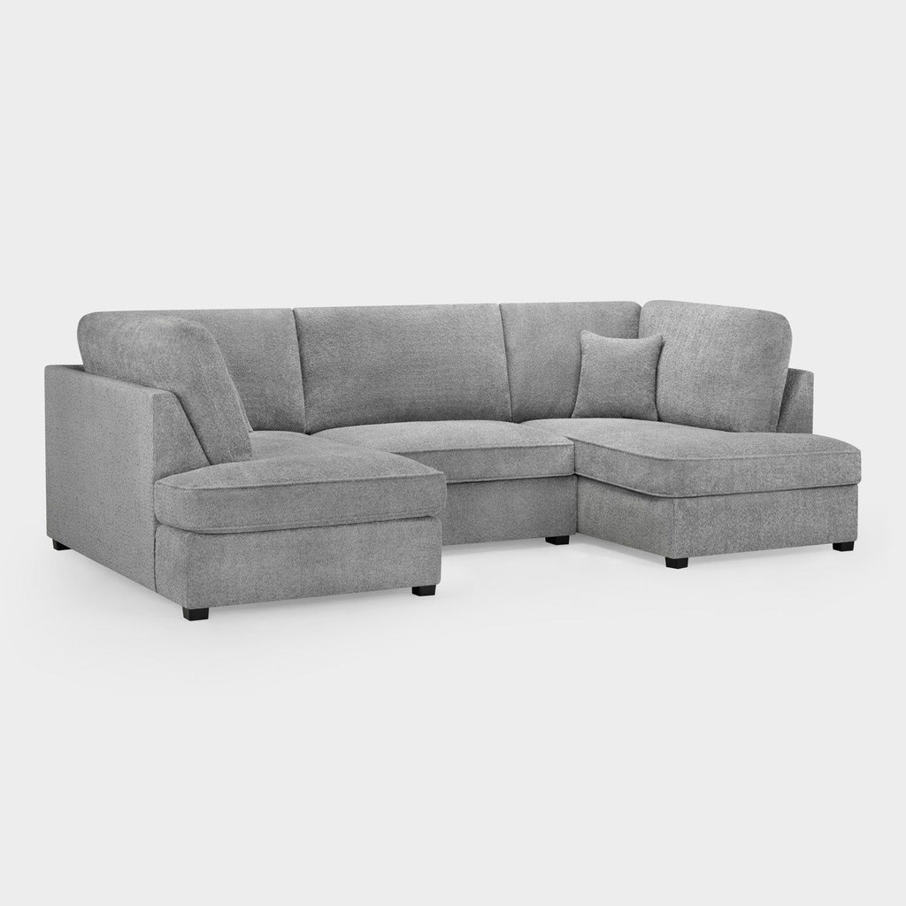 Grey Boucle Fabric U Shape Corner Sofa