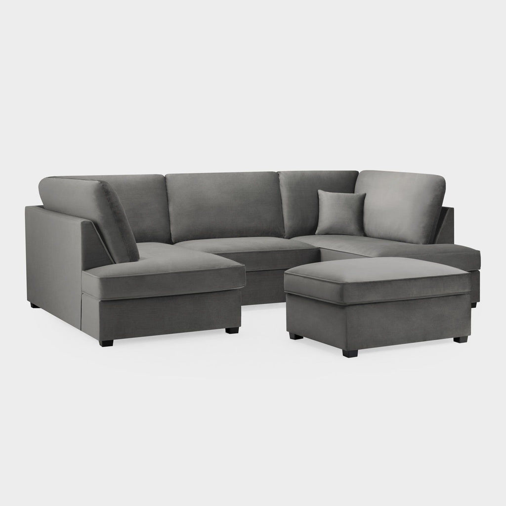 Grey Fabric U Shaped Fullback Corner Group Sofa