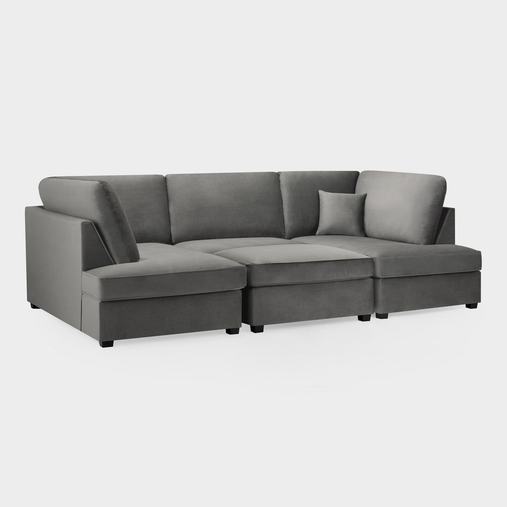 Grey Fabric U Shaped Fullback Corner Group Sofa