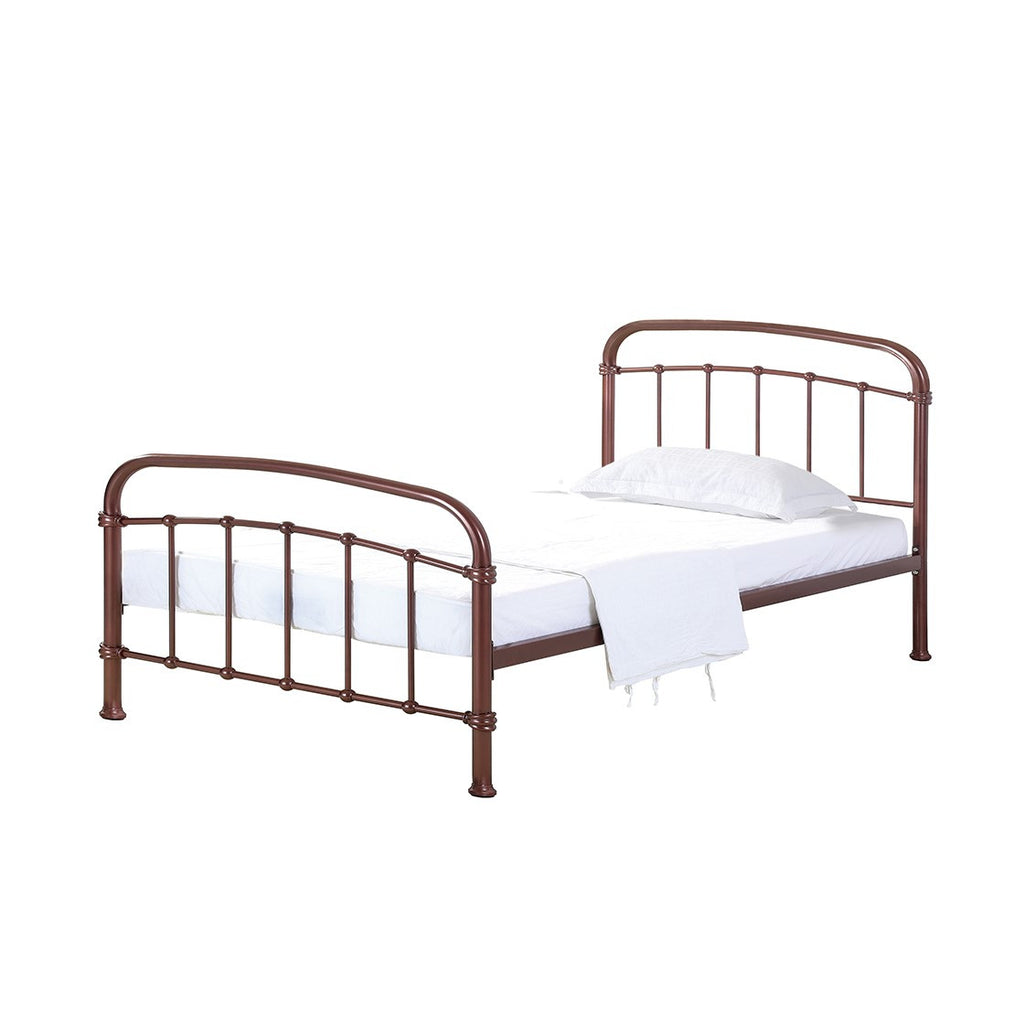 Industrial Copper Painted Metal 3ft Single Bed Frame with Curved Rails
