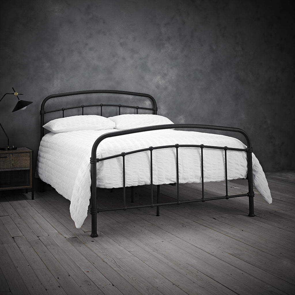 Industrial Style Black Metal 5ft King Size Bed with High Foot End
