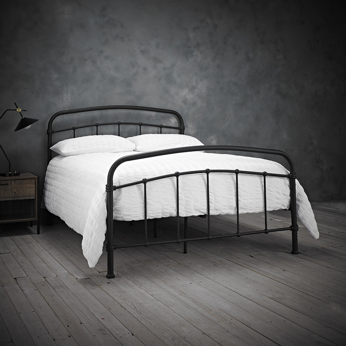 Industrial Style Black Metal 5ft King Size Bed with High Foot End