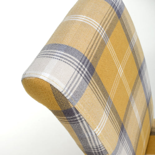 Checked Yellow Scroll Back Dining Chair Oak Legs