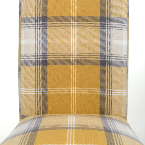 Checked Yellow Scroll Back Dining Chair Oak Legs