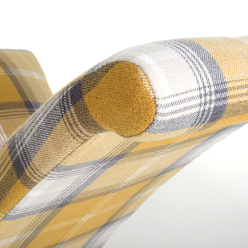 Checked Yellow Scroll Back Dining Chair Oak Legs