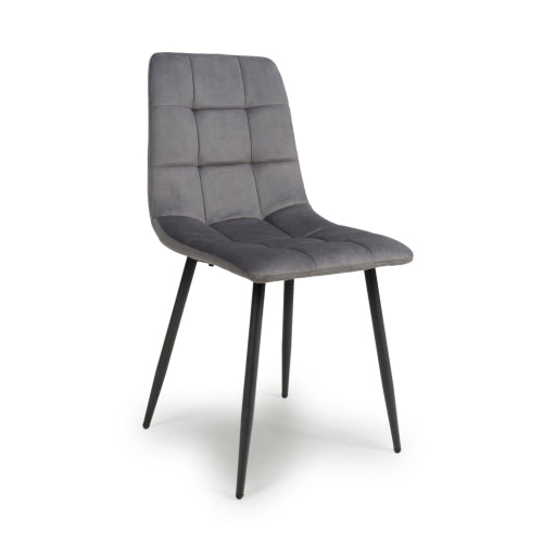 Grey Brushed Velvet Dining Chair with Black Metal Legs