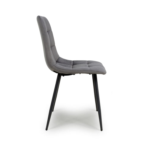 Grey Brushed Velvet Dining Chair with Black Metal Legs