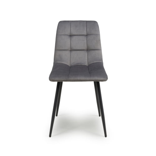 Grey Brushed Velvet Dining Chair with Black Metal Legs