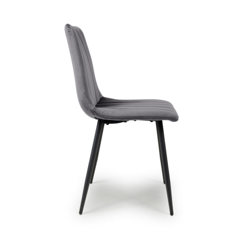 Grey Brushed Velvet Dining Chair Black Metal Legs