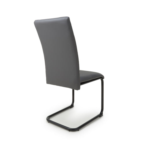Grey Leather Effect Curved Back Cantilever Dining Chair
