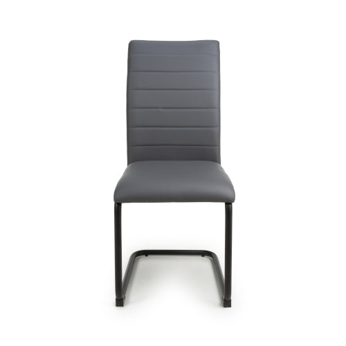 Grey Leather Effect Curved Back Cantilever Dining Chair