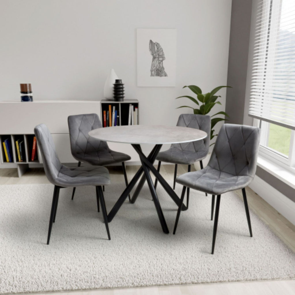 Grey Ceramic 100cm Round Dining Table Set with 4 Chairs
