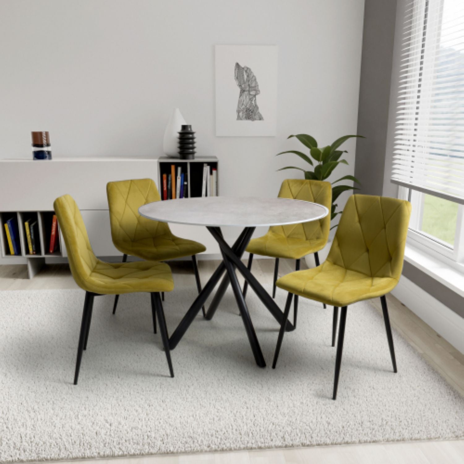 Avesta Grey And 4 Vernon Yellow Dining Set