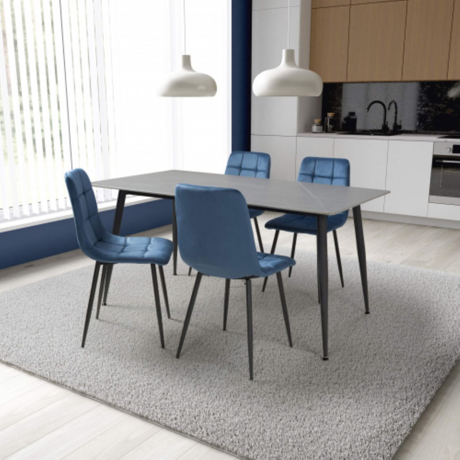 Monaco 1.6m Grey And 4 Madison Blue Dining Set