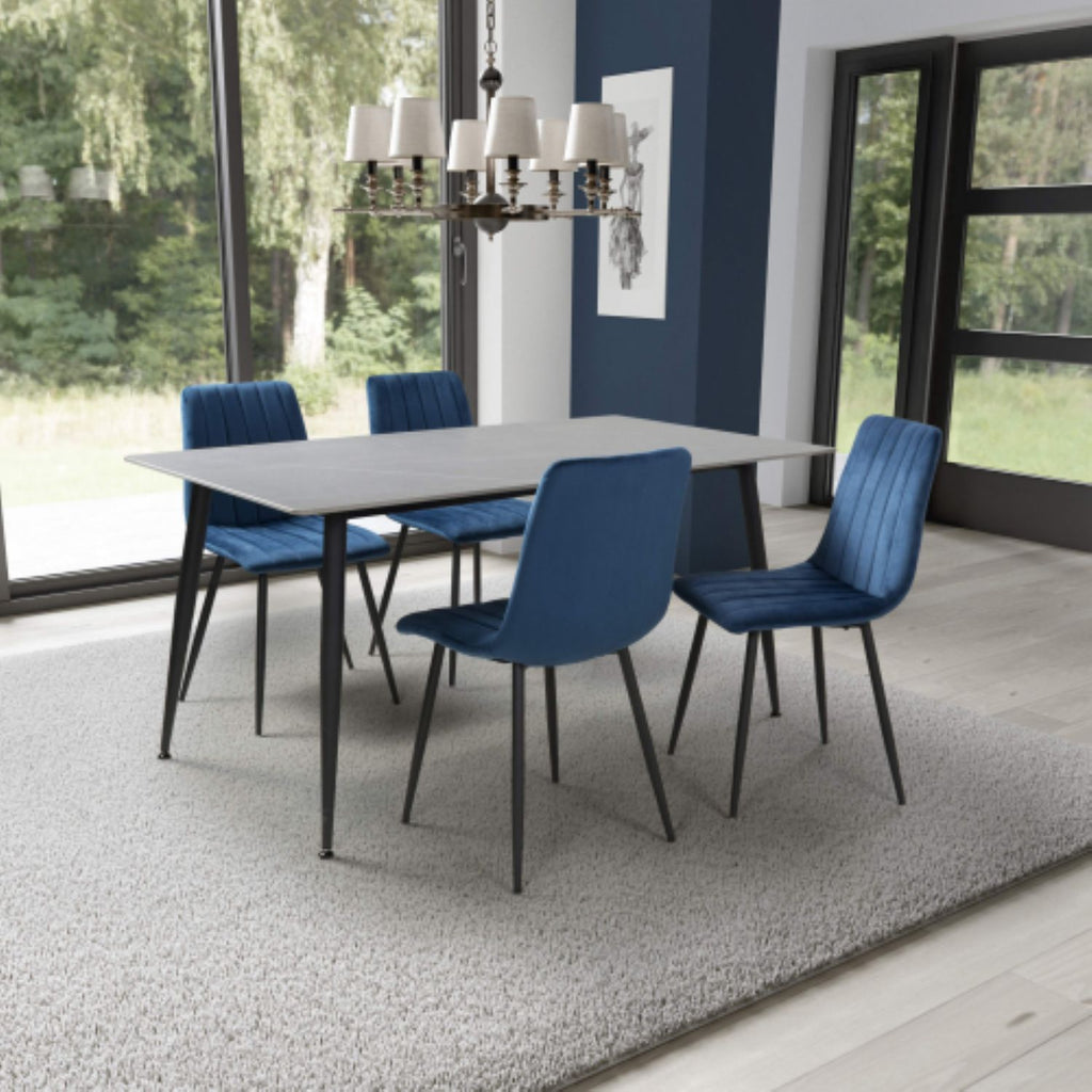 Monaco 1.6m Grey And 4 Lisbon Blue Dining Set