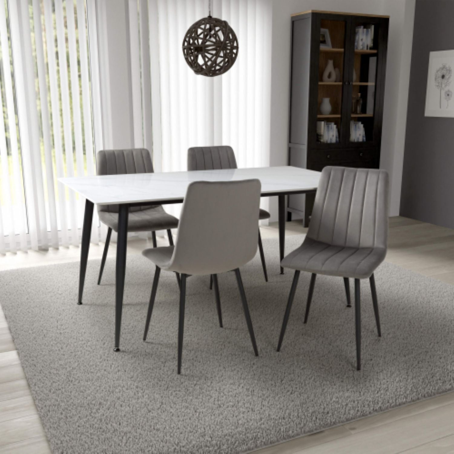 Monaco 1.6m White And 4 Lisbon Grey Dining Set